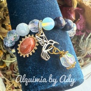 Alquimia Blue moonstone aquamarine lapis and Gold Charm Bracelet